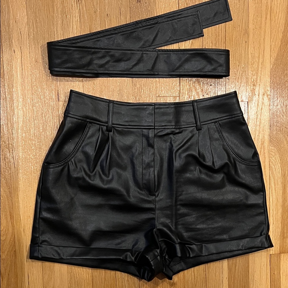 Black Faux Leather Women Shorts